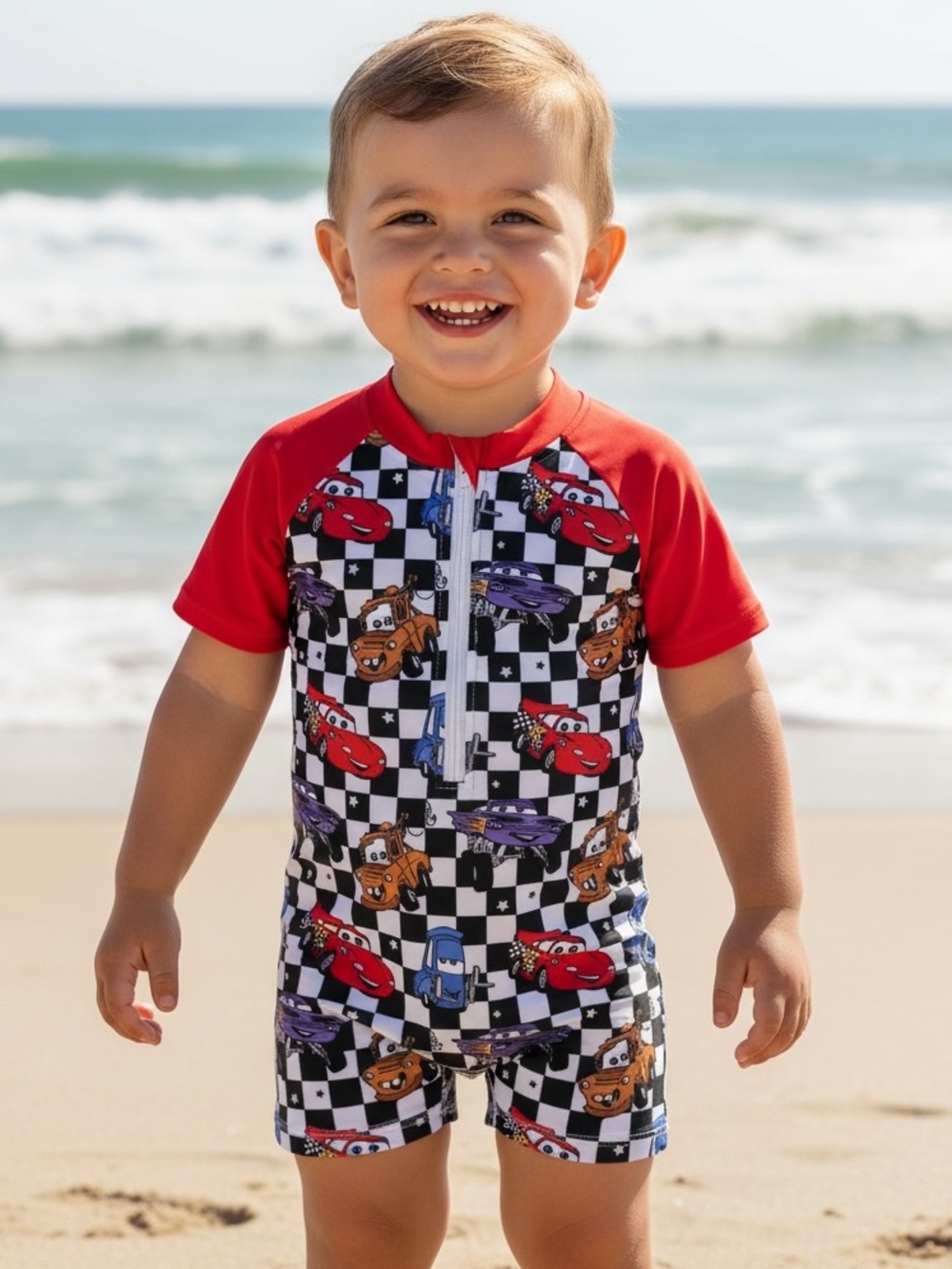 Boutique Cars Lightning McQueen Mater One-Piece Shortie Shortall Swimsuit Disney
